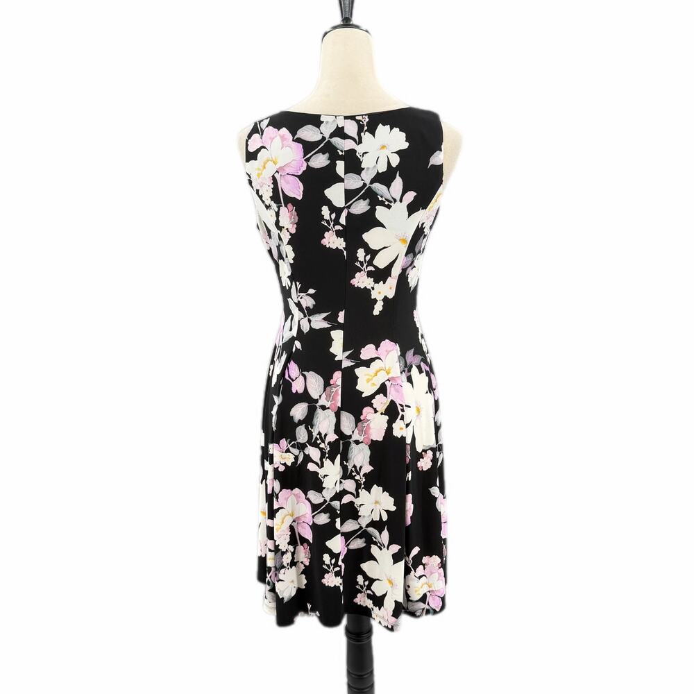 Lauren Ralph Lauren Black Floral Sleeveless Fit & Flare Pleated Jersey Dress - Picture 2 of 9